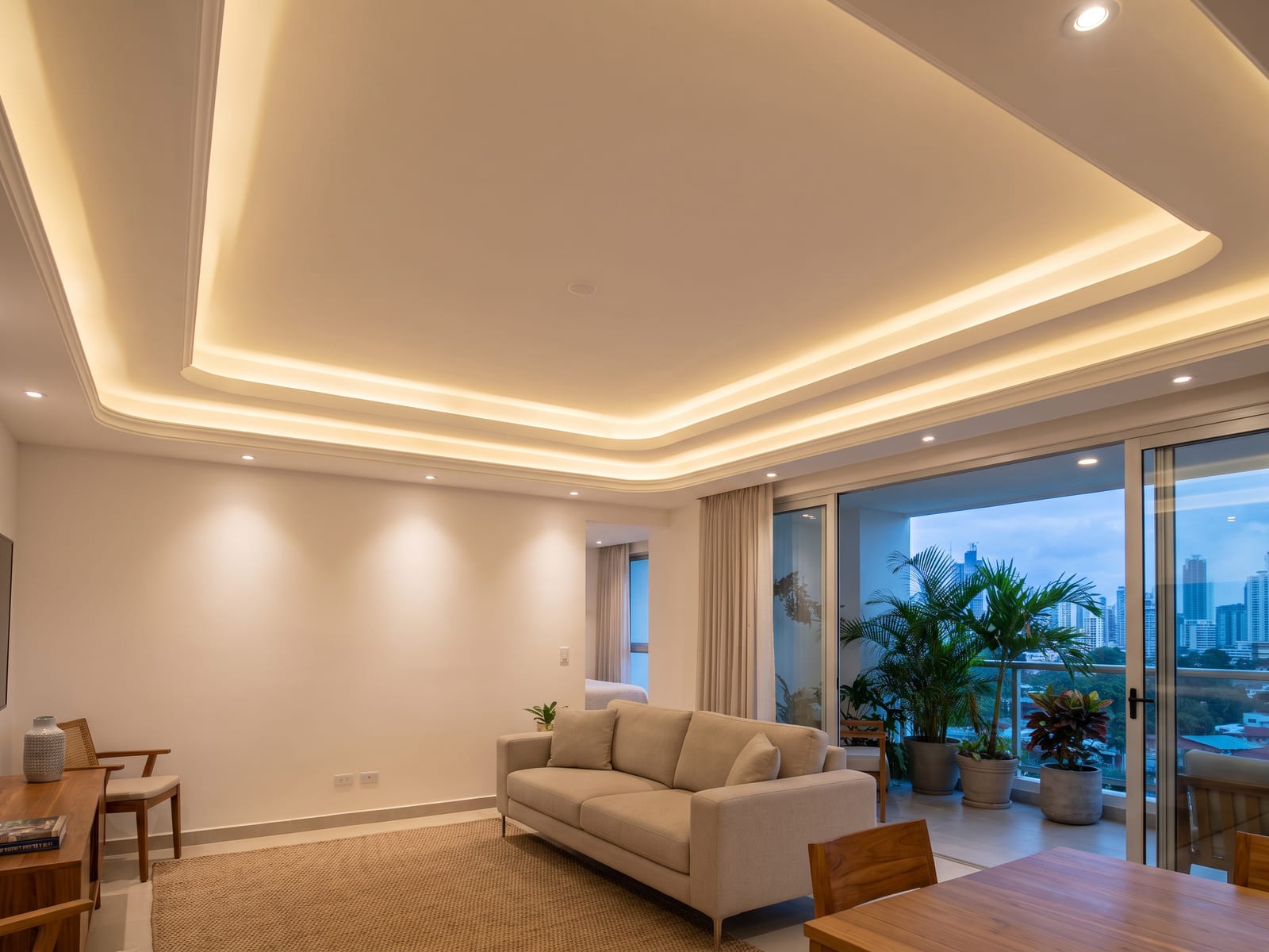 Cielo raso de gypsum terminado con luz indirecta empotrada